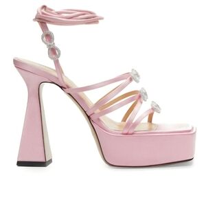 MACH & MACH Pink Satin Strappy Platforms Sandals